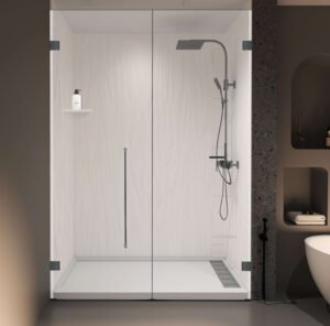 Anhe Shower Wall seamless white shower panel in modern bathroom