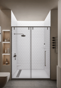 Anhe Shower Wall seamless white shower panel in modern bathroom