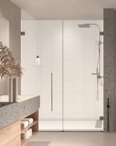 Anhe Shower Wall seamless white shower panel in modern bathroom