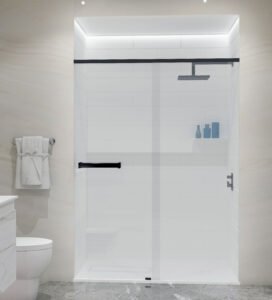 * Anhe Shower Wall seamless white shower panel in modern bathroom