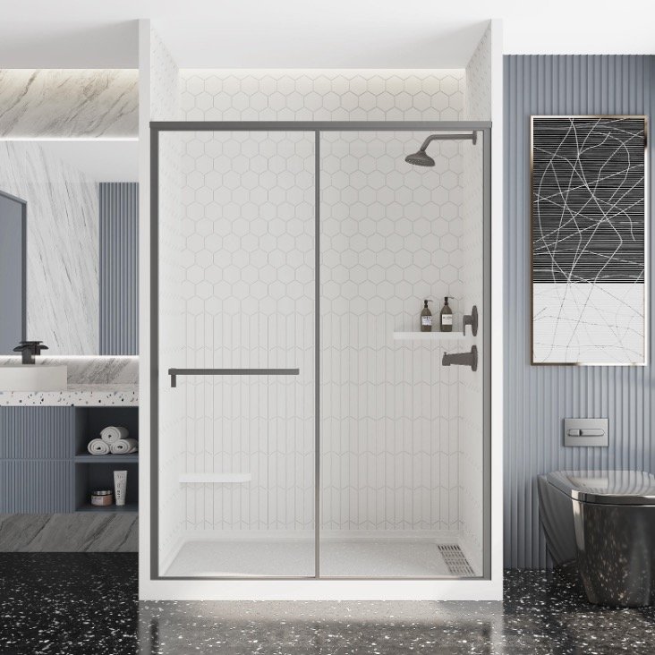 * Anhe Shower Wall seamless white shower panel in modern bathroom