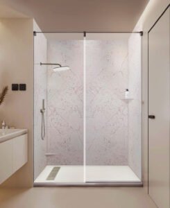 Anhe Shower Wall seamless white shower panel in modern bathroom