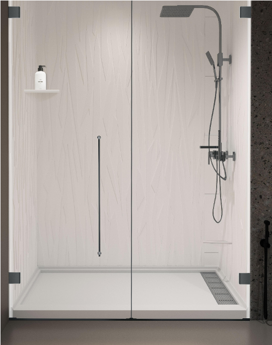 * Anhe Shower Wall seamless white shower panel in modern bathroom