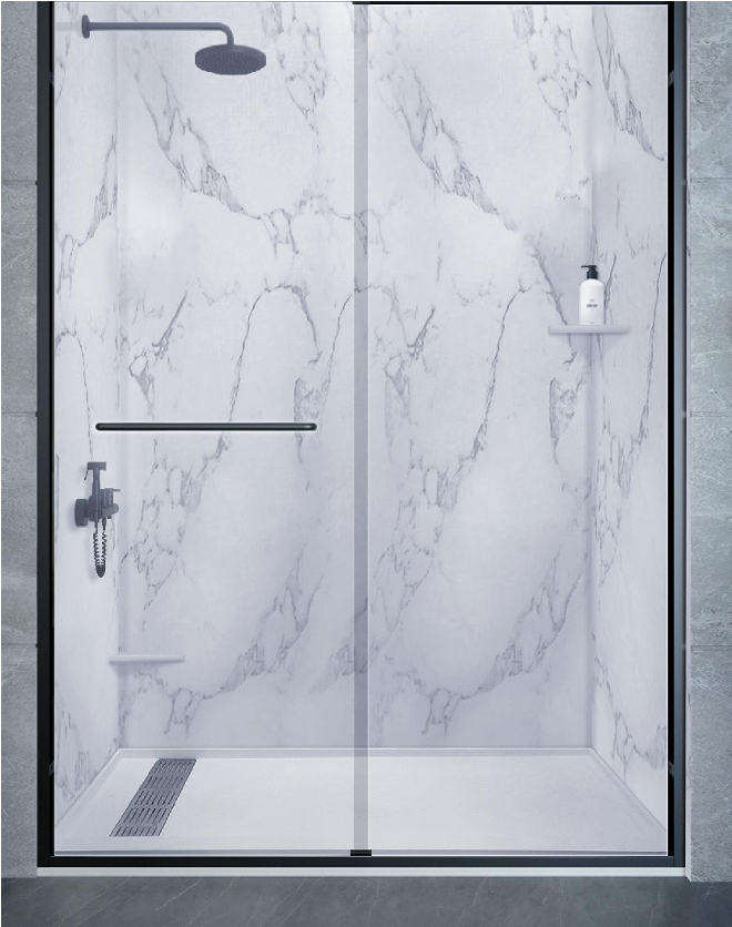 * Anhe Shower Wall seamless white shower panel in modern bathroom