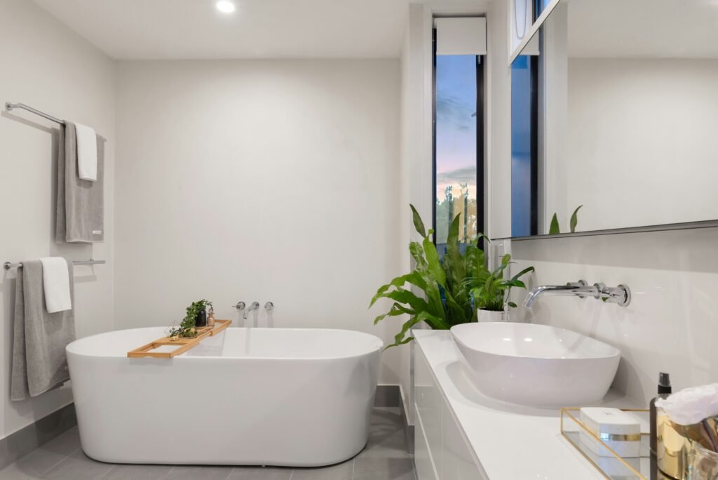 * Anhe Shower Wall seamless white shower panel in modern bathroom